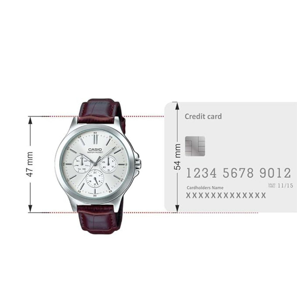 Casio, Men's Watch Analog, Silver Dial Brown Leather Band, MTP-V300L-7AUD