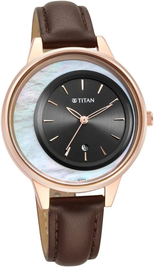 Titan, Men's, Analog Watch, Black Dial, with Leather Band, TI-2648WL04