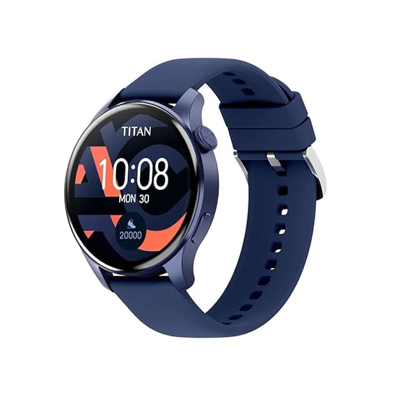 Titan Talk, Smart Watch Black Dial with BlueSilicone Strap, BT Calling, AI- Voice Assistant, Amoled Display,90156AP04