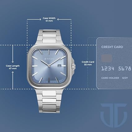 Titan Classique Slim Square Men's Watch Analog Blue Dial Silver Stainless Steel Band, 90176SM01
