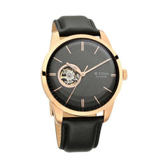 Titan Men's Automatic Watch Analog, Black Dial Black Leather Strap, 90126WL03