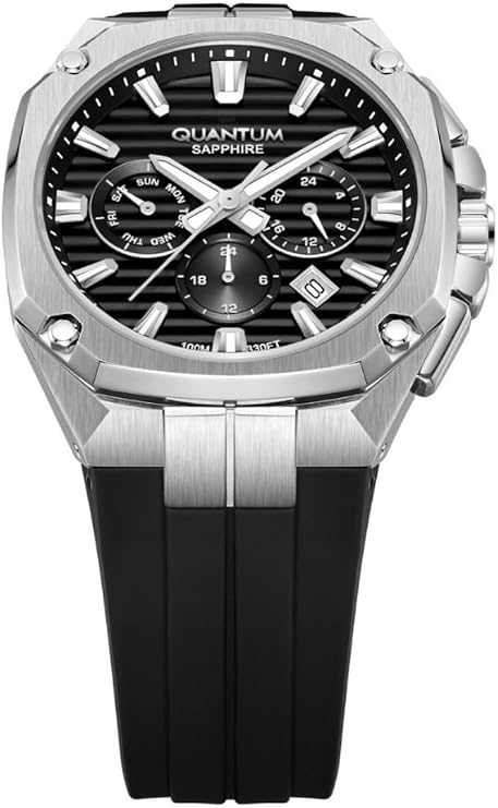 Quantum Men's Chronograph Watch Black Dial Black Silicone Band, ADG1278.351