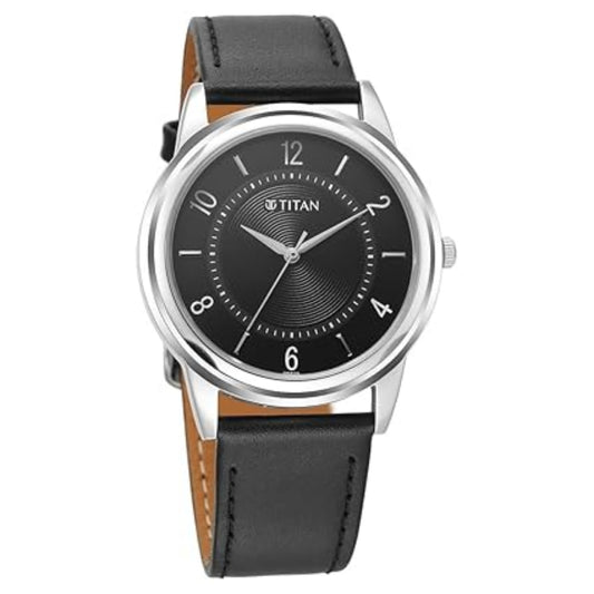 Titan, Men's, Analog Watch, Black Dial, with Leather Band, TI-1638SL02