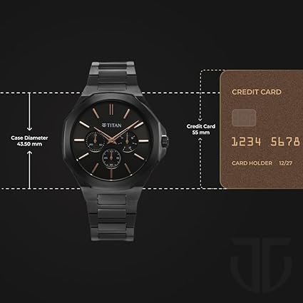 Titan Classic Slim Men's Multifunction Watch Black Dial with Black Stainless Steel Band, 90198NM01