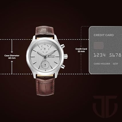Titan Sapphire Men's Multifunction Watch Analog White Dial with Brown Leather Strap, 1874SL03