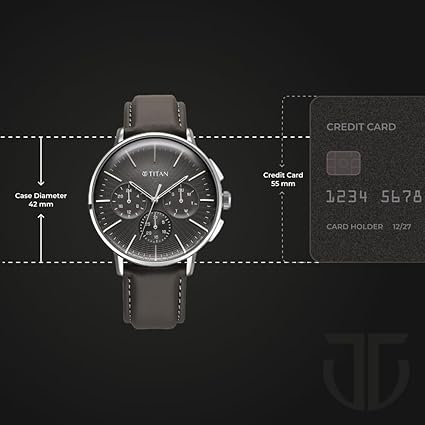 Titan Light Leathers Men's Multifunction Watch Anthracite Dial with Grey Leather Strap, 90200SL02