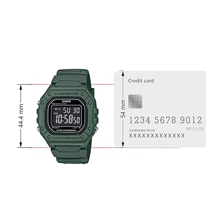 Casio Men's Watch Digital Black Dial with Green Resin Band, W-218H-3BVDF