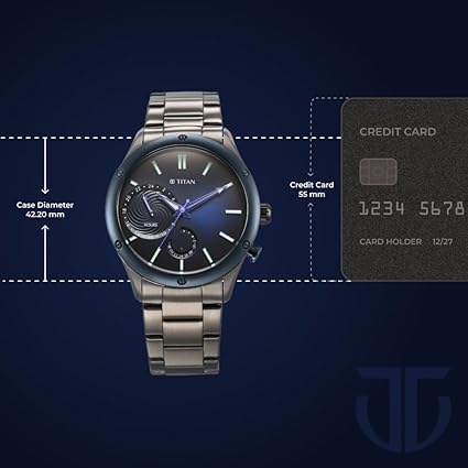 Titan Stellar Men's Multifunction Watch Analog Blue Dial With Grey Stainless Steel Band, 10009KM01