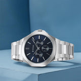 Titan Classic Slim Men's Multifunction Watch Blue Dial with Silver Stainless Steel Band, 90198SM01