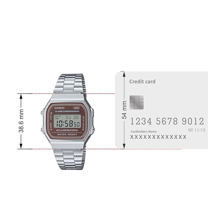 Casio Men's Watch Vintage Collection Digital, Maroon Dial With Silver Stainless Steel Strap, A168WA-5AYDF