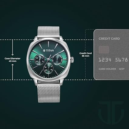 Titan Classique Men's Watch Analog Green Dial with Silver Mesh Band, 90189SM01