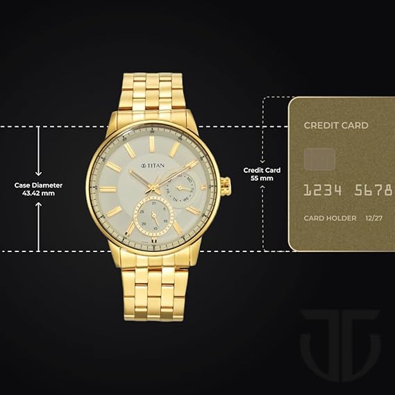 Titan Regalia Opulent Men's Watch Analog White Dial with Gold Stainless Steel Band, 9441YM02