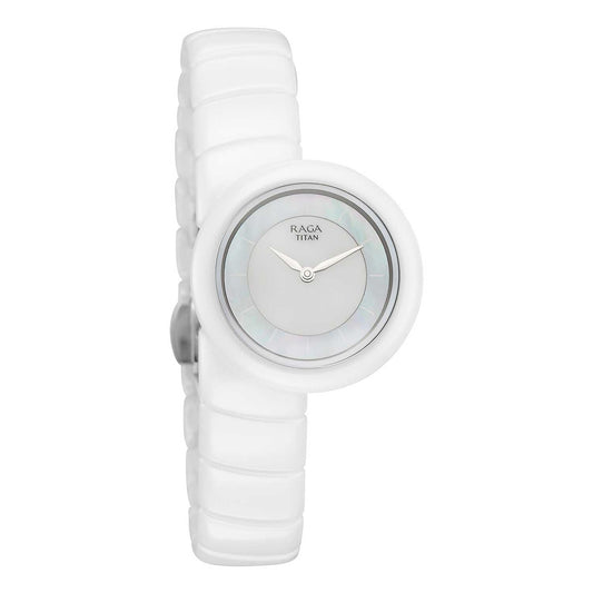 Titan Raga Women's Quartz Analog Watch, White Dial, White Ceramic Strap, TI-95391KC01