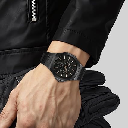 Titan Classic Slim Men's Multifunction Watch Black Dial with Black Stainless Steel Band, 90198NM01