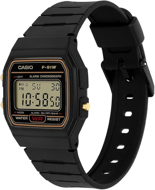 Casio, Unisex Watch Vintage Collection Digital, Black Dial Black Resin Band, F-91WG-9QDF