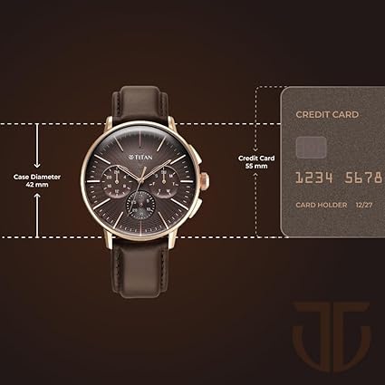 Titan Light Leathers Men's Multifunction Watch Brown Dial with Brown Leather Strap, 90200WL01