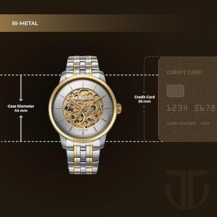 Titan Golden Heart Skeletal Men's Automatic Analog with Silver Dial Dual-Tone Stainless Steel Strap Watch 90110BM01