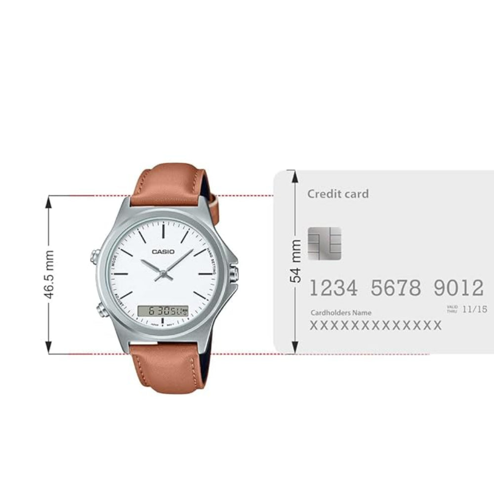 Casio, Men's Watch Analog-Digital, White Dial Brown Leather Band, MTP-VC01L-7EUDF