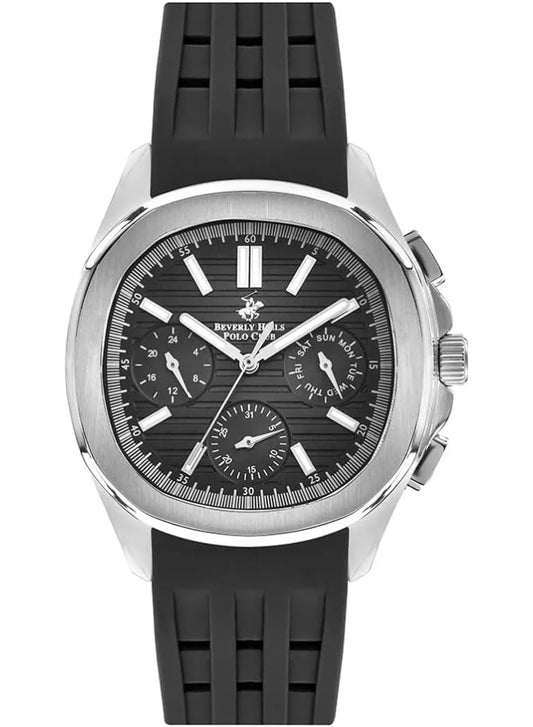 Beverly Hills Polo Club Men's Multifunction Watch with Black To Silver Dial and Black Silicone Band, BP3211X.351