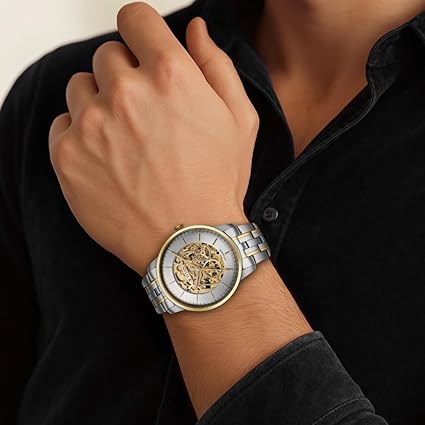 Titan Golden Heart Skeletal Men's Automatic Analog with Silver Dial Dual-Tone Stainless Steel Strap Watch 90110BM01