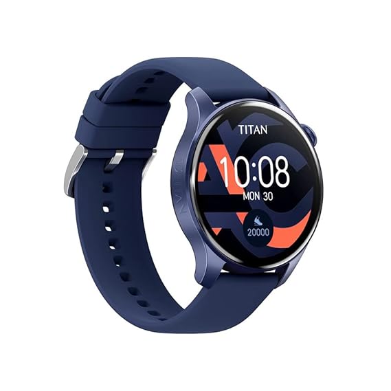 Titan Talk, Smart Watch Black Dial with BlueSilicone Strap, BT Calling, AI- Voice Assistant, Amoled Display,90156AP04