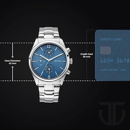 Titan Metropolitan Charm Men's Multifunctional Watch Blue Dial With Silver Stainless Steel  Band, 1805SM03