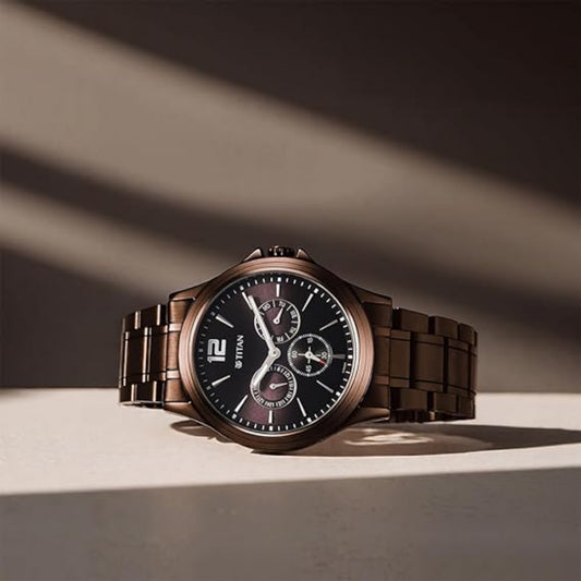 Titan, Men's, Analog Watch, Brown Dial, with Stainless Steel Band, TI-1698QM02