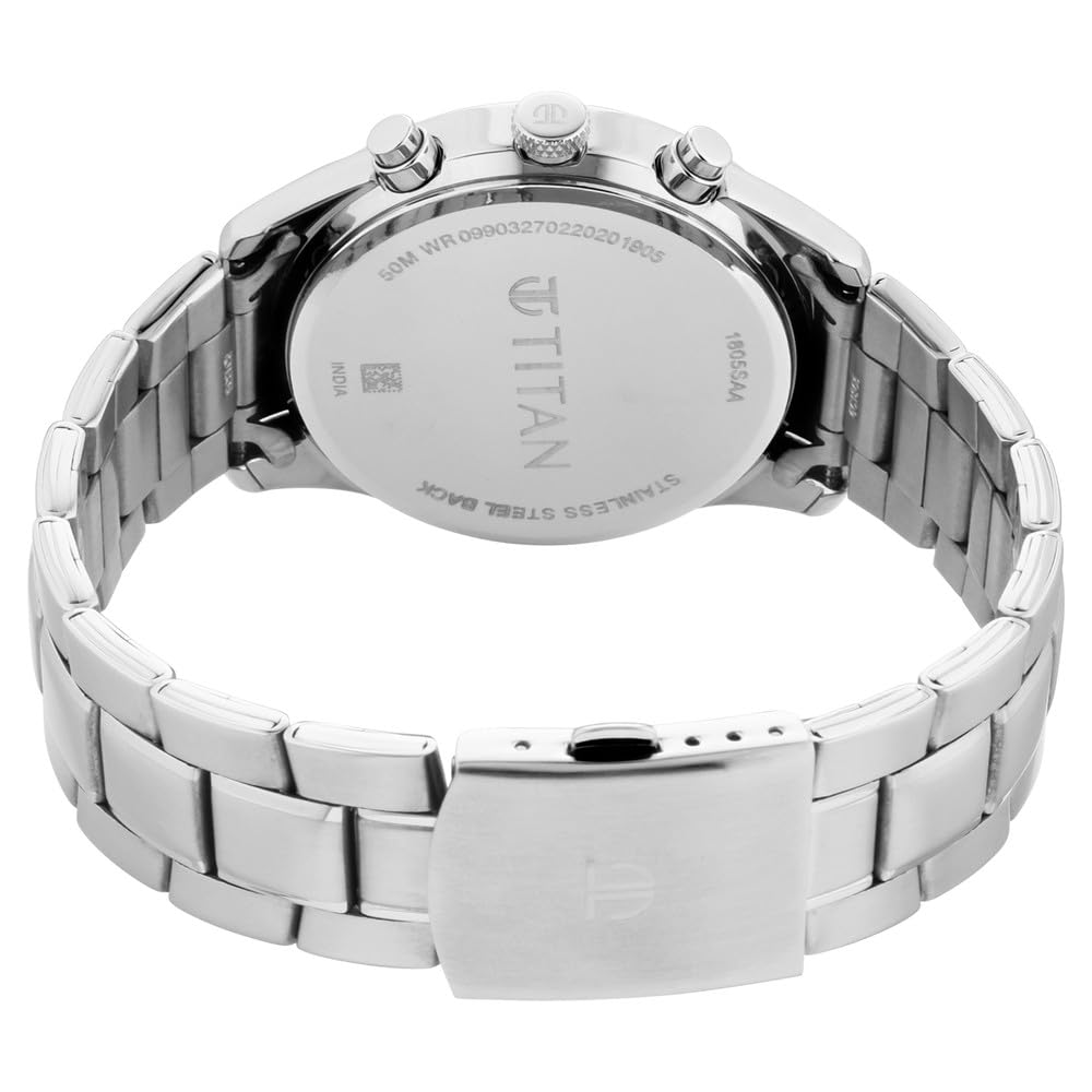 Titan Metropolitan Charm Men's Multifunctional Watch Blue Dial With Silver Stainless Steel  Band, 1805SM03