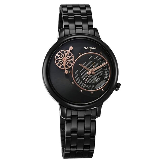 Sonata, Women, Analog, Watch, Black Dial, Stainless steel Strap, 8190NM02