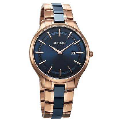Titan Ceramic Fusion Men's Quartz Analog Watch Blue Dial with Dual-Tone Stainless Steel Strap Watch 90142KD03