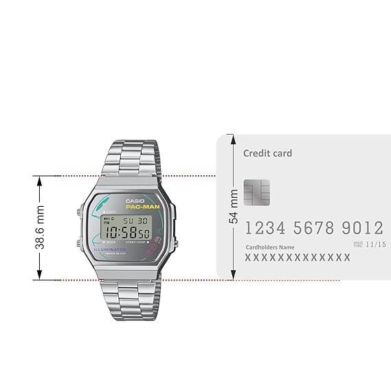 Casio Vintage Pac-Man Collection Unisex Watch with Silver Stainless Steel Band, A168WEPC-7ADR