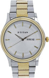 Titan Octane Analog Men's Watch with Day and Date display and White dial and Silver stainless steel strap, 1644BM03