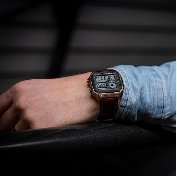 Casio Men's Watch Analog Digital Dial with Brown Leather Strap, AE-1200WHL-5AVDF