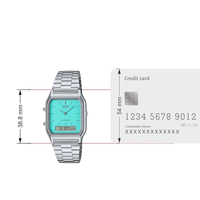 Casio Vintage Unisex Watch Analog-Digital Tiffany Blue Dial With Silver Stainless Steel, AQ-230A-2A2MQYDF