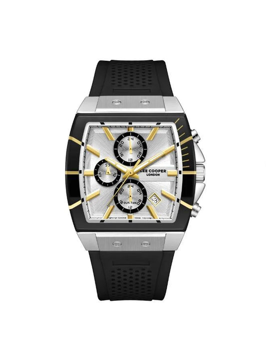 Lee Cooper Men's Multifunction Watch with Silver Dial and Black Silicone Band, LC08399.331