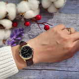 Casio Women's Watch Analog, Black Dial Brown Leather Strap, LTP-V005GL-1B2U