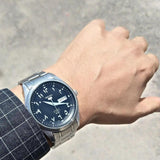 Seiko 21 Jewels Arabic Dial Men's Automatic Watch Analog Black Dial with Silver Stainless Steel Band, SNKP21J