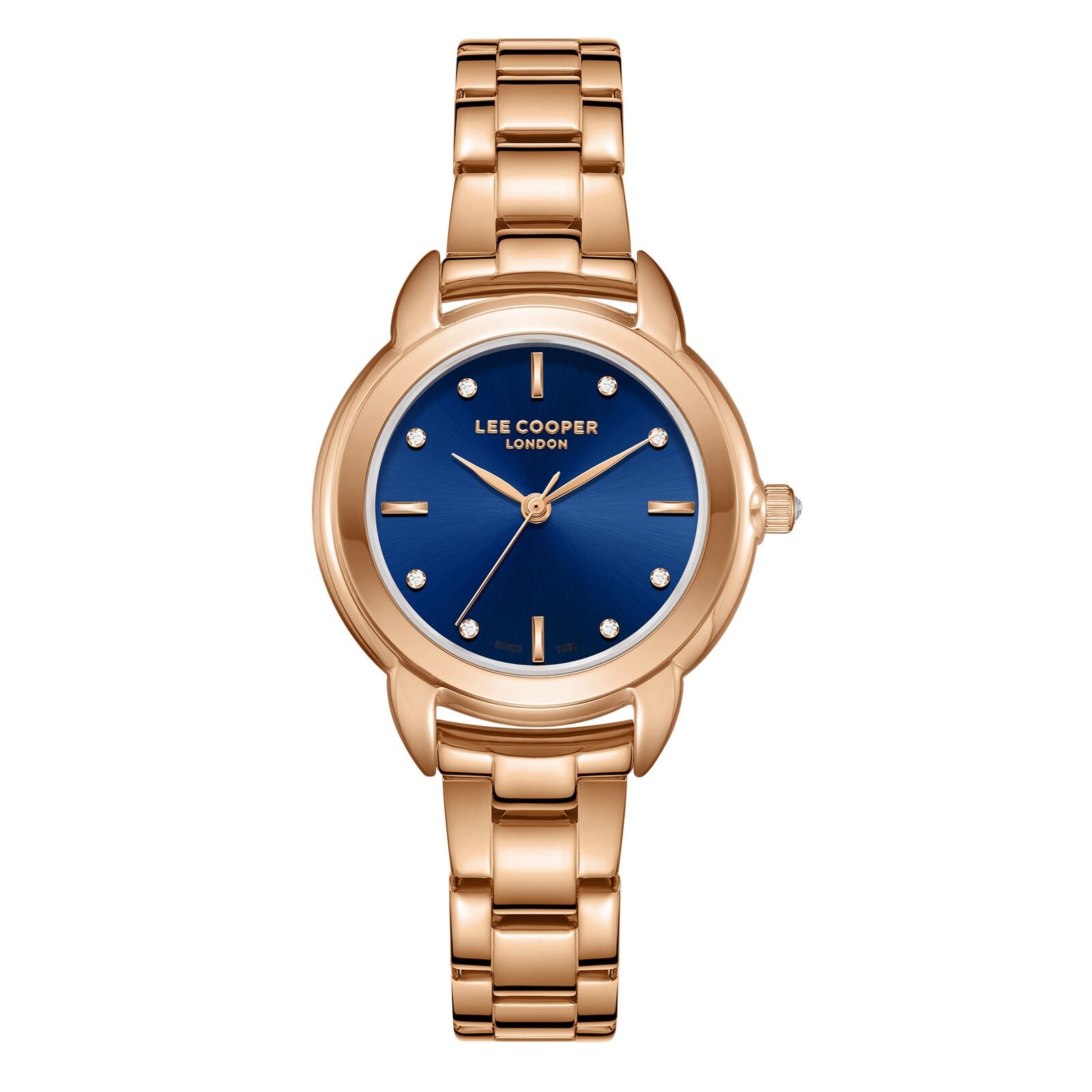 Lee Cooper Women's Watch Analog Blue Dial with Rose Gold Stainless Steel Band, LC08024.490