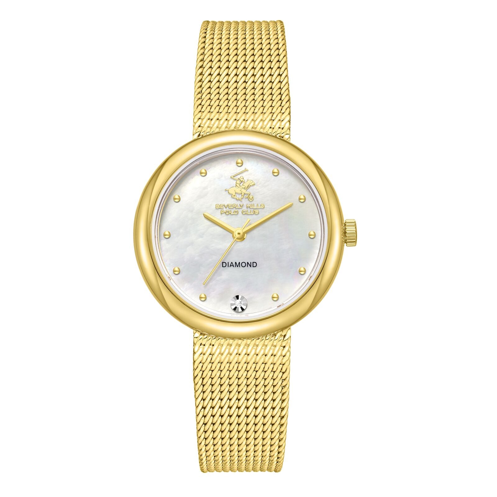 Beverly Hills Polo Club Women's Watch Analog Mother of Pearl Dial with Gold Mesh Band,  BP3760X.120