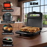 Zen 4 Slice Grill Sandwich Maker-1400W, ZSM400G
