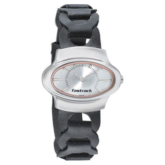 Fastrack, Women’s Hitlist Watch Collection Analog , Silver Dial Black Leather Band, 6004SL08