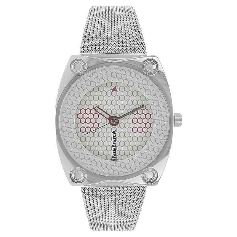 Fastrack, Women's Watch Analog, White Dial Silver Stainless Steel Strap, 6026SM01