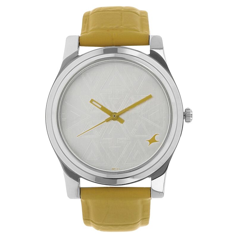 Fastrack,Women's Watch  Analog, Silver Dial Yellow Leather Strap, 6046SL03