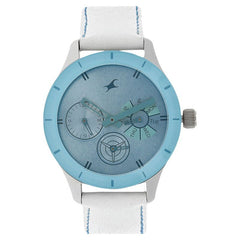 Fastrack, Women's Multifunction Watch Analog, Blue Dial White Leather Strap, 6078SL08