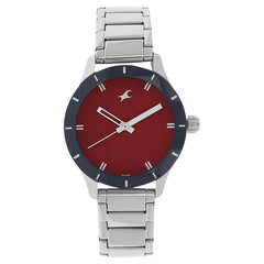 Fastrack, Women's Watch Analog, Red Dial Silver Stainless Steel Strap, 6078SM05