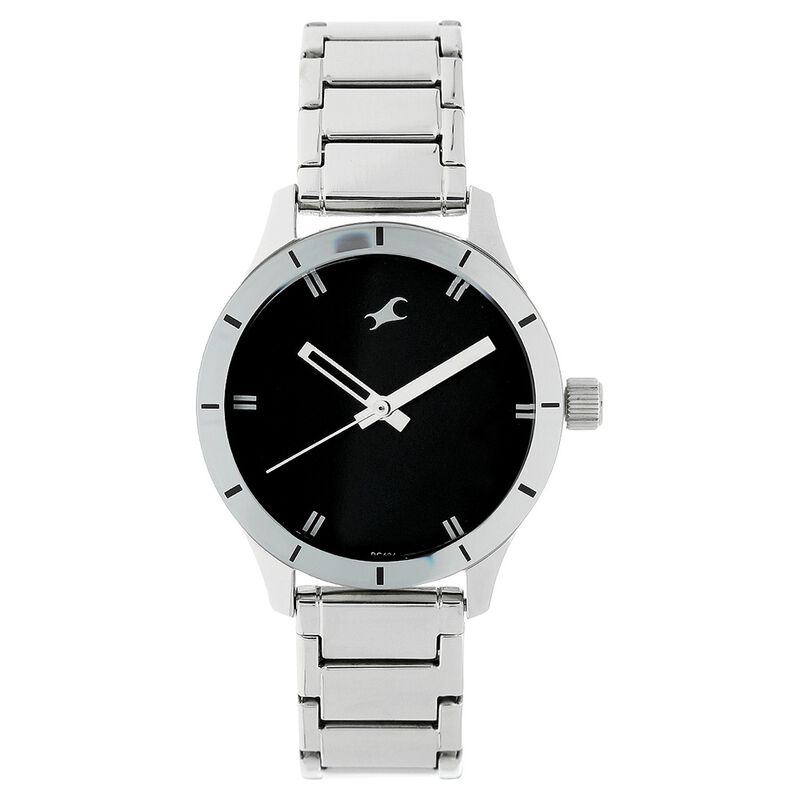 Fastrack, Women's Watch Analog, Black Dial Silver Stainless Steel Strap, 6078SM06