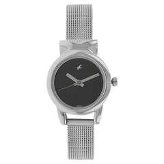 Fastrack, Women's Watch Analog, Black Dial Silver Stainless Steel Mesh Strap Watch, 6088SM01