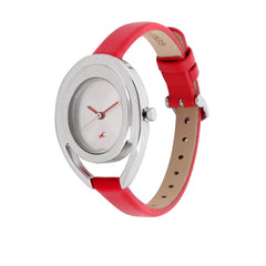 Fastrack, Women’s  Watch Analog, Silver Dial Red Leather Strap, 6090SL01