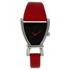 Fastrack, Women's Watch Analog, Black Dial Red Leather Strap, 6095SL03