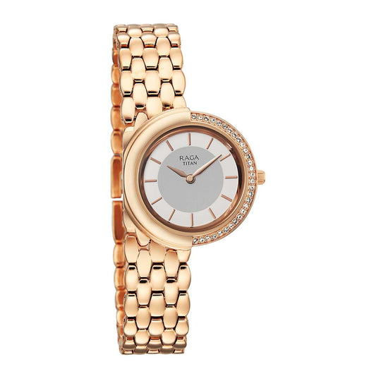 Titan Raga Women's Quartz Analog Watch, Mother Of Pearl Dial, Gold Metal Strap, TI-95392WM01